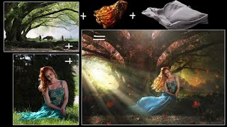 Compositing in Photoshop // Rothaarige Frau unter japanischem Baum