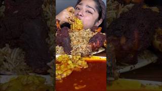 ASMR eating spicy mutton fat curry and mutton Hyderabadi biriyani, chicken tikka biriyani,