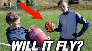 Filling PLASTIC FOOTBALL with HELIUM!! Will it Fly?