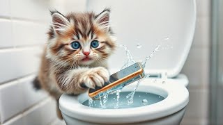 Cute kitten drops the phone in toilet 😱💯 | #aiimages #cutecat #cuteanimal #catlover