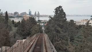 Baku, Azerbaijan: funicular ride uphill - front window view