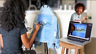 DIY Painted Denim Jacket (Following a Bob Ross Tutorial)