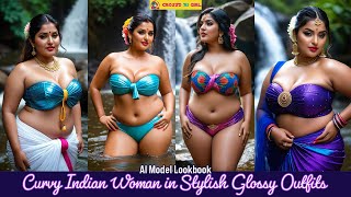 Curvy Plus-Size Indian Woman in Stylish Glossy Outfits | AI Model LookBook | Virtual Influencer