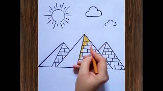 تعليم الرسم والتلوين للأطفال 🎨 رسم الاهرمات للمبتدئين |How to draw pyramids step by step