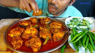 very spicy and masaladar pangas fish masala curry green chilli salad fish rassa eating show mukbang