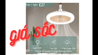 Quạt trần đèn LED đui xoáy siêu sáng 30w, quạt điều khiển từ xa mini 3 chế độ gió