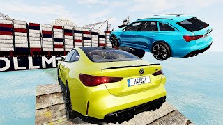 Super Cars VS 4 Cargo Container Ship Jump Parkour Challenge Test   BeamNG Drive #2