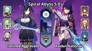 C0 Clorinde Aggravate & C0 Raiden National - Spiral Abyss 5.0 Floor 12 Genshin Impact