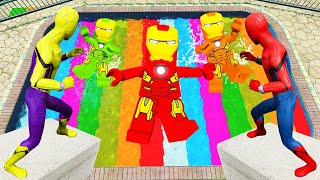 GTA 5 Rainbow Spiderman & Rainbow Lego Iron-man Jumping in Rainbow Swimming Pool (Funny Moments)