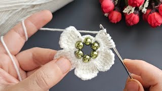 Beaded tunisian motif making / crochet flower ⚘️⚘️⚘️