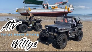 1/6 rc jeep willys and ATV beach driving/ yul po beach