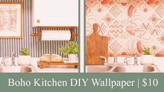 DIY BOHO KITCHEN MAKEOVER for $10 | DIY wallpaper or backsplash