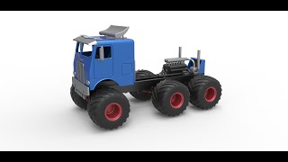 3D printable Monster truck 6x6 Scale 1:25 3D model view