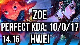 ZOE vs HWEI (MID) | 10/0/17, Legendary, 600+ games | EUW Master | 14.15