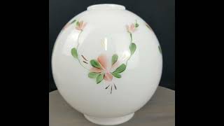 SOLD - GWTW Replacement Floral Glass Globe Shade Delicate Painted Florals Pinks Greens