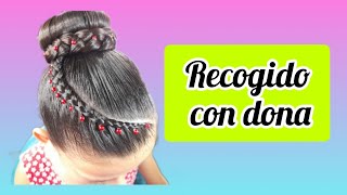 COMO COLOCAR UNA DONA EN EL CABELLO/PEINADO CON DONA  PARA NIÑAS 👧🏻TECNICA FACIL Y RAPIDA😉😊