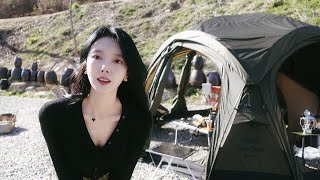 4k｜🌸벚꽃 캠핑 브이로그｜솔로 캠핑｜솔캠｜장작소리 ASMR🪵｜돼지갈비｜메밀 막국수🥢｜ 가평 쉼 캠핑장