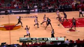 Derrick Rose Blocks Darren Collison and Finishes with a Spin Move on the Other End (April 16, 2011)