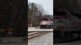 Outbound MBTA Commuter train flying towards Shirley, MA