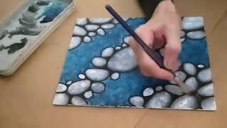 Acrylic Painting Beach Pebbles Abstract Painting Demo on Canvas