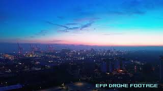 Relaxing Drone Footage Of Bootle Docks At Night During Blue Hour