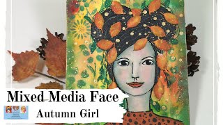 Acrylic & Inktense pencils - Autumn Girl #3Girlsand12faces Art collaboration