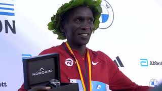 Eliud kipchoge and Vincent from Kenya being awarded at Berlin Marathon