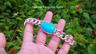 Handmade 925 Silver Natural Turquoise Stone Bracelet for Men's