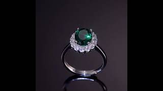 Oval Emerald Ring, Green Jewelry, Halo Emerald Ring, Emerald Engagement Ring, Silver Rings