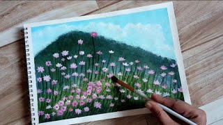 Acrylic Landscape Painting || How To Draw Flower Mountain Tutorial || @paintingforyou1963