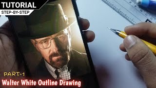 How to draw Walter White realistic face outline Tutorial , step by step 😍 PART-1