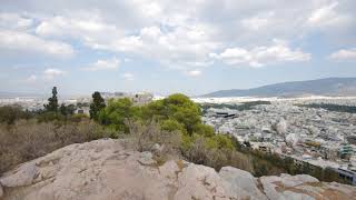 View on Acropolis from Filopappou Hill in Athens, Greece