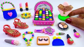 DIY How To Make Polymer Clay Miniature Barbie Makeup Set With Eyeshadow, Lipstick & Nail Polish