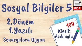 Sosyal Bilgiler 5. Sınıf 2. Dönem 1. Yazılı +PDF 2023 2024 açık uçlu / klasik