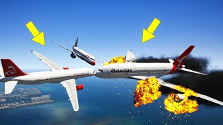 Airbus A380 Crashes mid-air with TWO Airplanes | GTA 5 airplanes