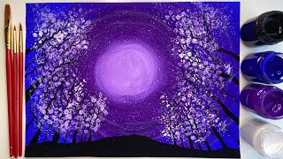 HOW TO PAINT A GALAXY SKY FOREST SCENERY|#Galaxyskypainting #Galaxyforest #galaxynightpainting