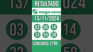 🔥 🍀 MEGA SENA hoje - 13/11/2024 - Resultado concurso 2796