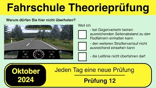 🚘 Führerschein Theorieprüfung Klasse B 🚗 Oktober 2024 - Prüfung 12🎓📚