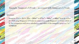 Lecture 5.1.1.6: Simpson's 3/8 rule in conjunction with Simpson's 1/3 rule - An Example