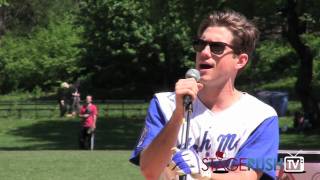 Aaron Tveit sings the National Anthem at Broadway softball league opening day