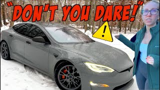 Stole Her Tesla and took it Off-Roading in Track Mode