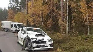 Solberg RecceCrash Rally Finland. Huttunen scrutineering after crash.Top cars and crews in town hall