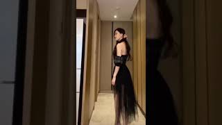 Beautiful Asian tall girl in black