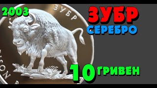 Зубр 👍,  10 гривен, серебро, 2003 год (Обзор монеты)