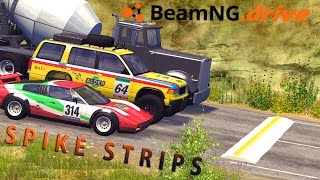 SPIKE STRIPS + BOLLARDS = FUN - BeamNG Drive #3