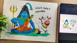 Unique Shambhu and nandi ji painting with doms brush pen / doms colour