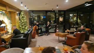 Blonde girl sings beautifully in a Bachleda hotel Zakopane. Poland 13. January  2024 4k