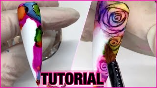 EASY DIY ROSE NAIL ART TUTORIAL 2020 | HOW TO: MARBLE NAIL ART WITH ALCOHOL INK |  NAILS FASCINATION