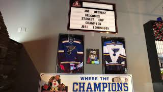 Joel Edmundson Eating poutine out of the Stanley Cup at Joe Beeverz Bar & Grill in Brandon MB