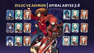 [Genshin Impact] | Diluc VS ASIMON Compilation - Spiral Abyss 3.8 | - Floor 12